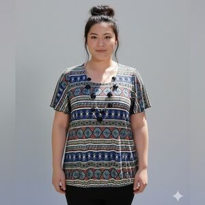 Promises Promises Women's Vintage Multicolor Blouse & Necklace Set Size Large